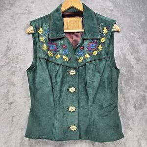 Vintage Hairston Roberson Suede Embroidered Western Vest Green Small Rare